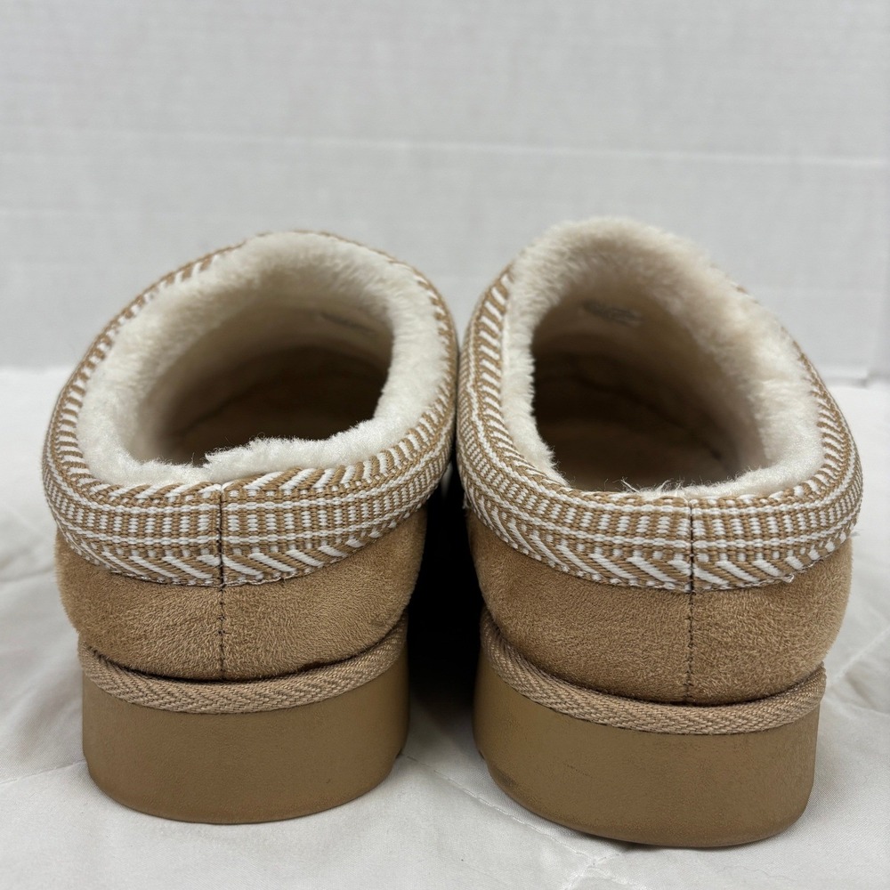 Makalu Faux Fur Lined Clog Slippers Womens 10 Tan Suede Look Platform Mule‎ - Picture 3 of 13